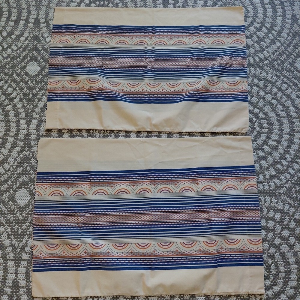 Set of 3 Pacific Top Sheet DOUBLE 2 Pillowcases Beige Arch Stripe VTG Retro 80's - Picture 7 of 9